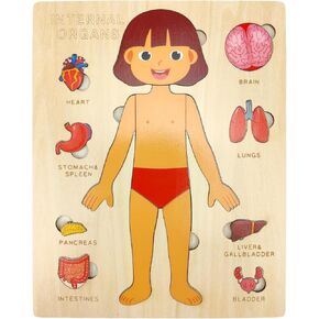 Wooden Body Puzzles for Kids, Toddler Montessori 14 Pieces Boy Anatomy Puzzle, Human Body Learning Toy with Internal Organs Early STEM Educational Toy for Boys and Girls Ages 3 4 5 6 Years Old