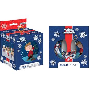 AQUARIUS Charlie Brown Christmas 300 Piece Jigsaw Puzzle in Tin Globe (3.25 x 3.25) - Officially Licensed Peanuts Merchandise & Collectibles - Puzzle 8 x 6 Inches