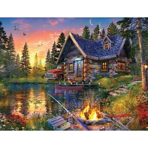 Springbok's Sunkissed Cabin 2000 Piece Puzzle for Adults Features a Beautifully Illustrated Lakeside Cabin Retreat - Ribbon Cut Pieces