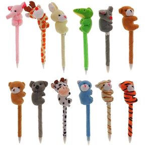 12pcs Animal Pens Plush Pens Ballpoint Pens Cartoon Fluffy Animal Pens Gifts