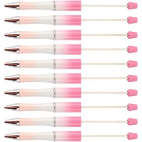 Beadthoven 20pcs Plastic Beadable Pen, Colorful Bead Ballpoint Pen Gradient Color Shaft Black Ink Bead Pens for DIY Pen Decorations Supplies Office School Spring Valentine's Day (Pink White)