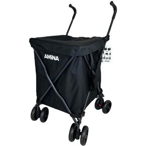 AMiNA Folding Shopping Cart Utility Cart Lightweight Water-Resistant Grocery Cart on Wheels - Collapsible Laundry Cart with Wheels for Groceries Camping Sports Transport Up to 132 Ibs - Black