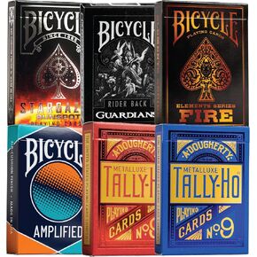 Bicycle Tally Ho Playing Cards 6 Deck Collector's Bundle, Metalluxe, Sunspot, Guardians, Fire and Amplified.