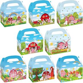 CIEOVO 24 Pack Farm Animals Party Goodie Gift Boxes, Farm Animals Paper Gift Boxes Bags for Barnyard Farm Animal Theme Boys Girls Birthday Baby Shower School Activities Party Supplies Decoration
