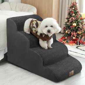 Dog Stair for High Bed, 20 Inch Height Pet Steps Stairs Steps, Foam Dog Step Ramp for Couch Sofa Bed, Dog Slope Foam Ladder for Pets with Old/Injured Legged, Free Lint Roller Set, Black
