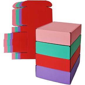 Pack of 12 Small Shipping Boxes 6x6x2 Inches Corrugated Cardboard Box Small Mailing Storage Gift Boxes for Mailing, Shipping, Gifts Packaging, 24 Pcs Thank you Stickers (Multicolor 1)