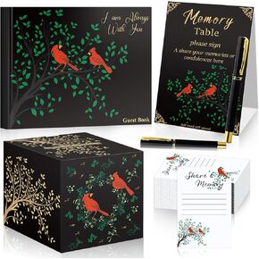 55 Pcs Funeral Supplies Funeral Guest Book for Memorial Service Included Pen Table Sign Cardinal Memorial Memory Cards Box with 50 Pcs Share a Memory Cards for Guest Funeral Farewell Party (Purple)