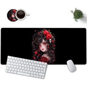 Large Mouse Pad, 31.5 x 11.8in Extended Gaming Mouse Pad with Stitched Edges,XXL Mousepad Protector Non Slip Rubber Base for Office Home Writing Mat,African American Women Black Girl Black Desk Mat