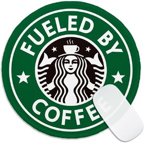 Funny Coffee Round Mouse Pad, Fueled by Coffee Mousepad for Laptop Gaming, Small Mouse Mat with Non-Slip Rubber Base Stitched Edge for Work Wireless Computer Mouse Office Desk Accessories