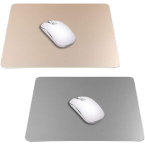 2 Pack Gaming Aluminum Mouse Pad (Gold & Grey) Compatible with Magic Mouse, DaKuan Smooth Magic Ultra Thin Double Side Mouse Mat for Fast and Accurate Control (9 inch X 7.1 inch)