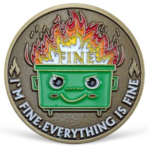 10 Pcs Dumpster Fire Challenge Coin Funny Office Desk Accessories for Coworkers, Inspirational Gifts for Employee Appreciation, Desk Decor, Emotional Support, It's Fine I'm Fine Everything is Fine