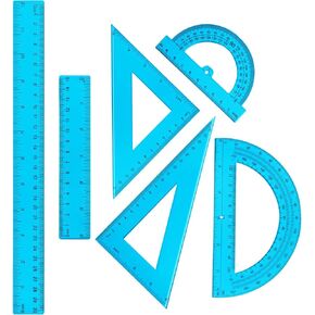 Tenare 6 Pcs Plastic Ruler Math Set Includes 12 Inch 6 Inch Straight Ruler Protractor Triangle Rulers Geometry Transparent Math Ruler Measuring Tools for School Office Home(Pink) in Kuwait