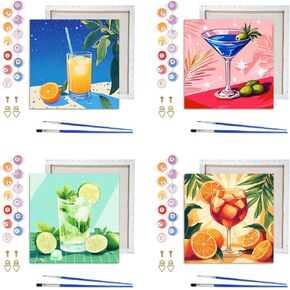VAIIEYO 4 Pack Framed Paint by Numbers Kit for Adults Cup, Canvas DIY Oil Painting Kit with Paintbrush and Acrylic Pigment, Arts Craft for Home Wall Decor(8x8 inch/20x20cm)
