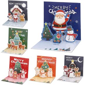 Asmallgf 6 Packs Small Pop Up Christmas Gift Card with Envelopes Stickers, Cute Holidays Pop Up Christmas Card Set for Kids, 3D Christmas cards for Girls Boys 4.3x4.3 inch in Saudi Arabia