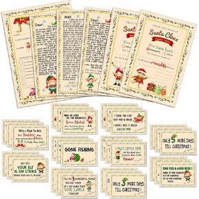52 Pcs Elf Notes and 2 Elves Notice Naughty or Nice Behavior Checklist Stationary Paper 3 Elf Bonus Letter and Elf Reports Set Elf Christmas Note Cards for Christmas Student Kid Preschool (Classic)