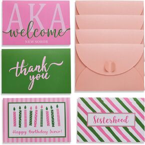 Melix Home 4 Pieces AKA Paraphernalia Sorority Gifts Greeting Card Pink and Green Gift for Women Girl