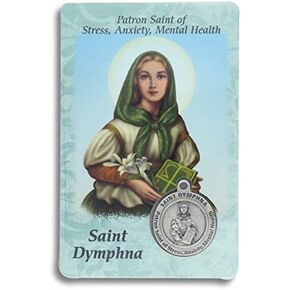 Saint St St. Dymphna Prayer Card Holy Card Cards Patronage Patron Stress Anxiety Mental Health with Medal