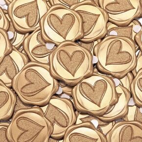 Yoption Heart Wax Seal Stickers, 50pcs Antique Gold Wedding Invitation Envelope Seal Stickers, Self- Adhesive Wax Seal Stickers for Wedding Party Birthday Christmas