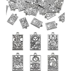 60 Pcs 6 Styles Tibetan Tarot Charms, Rectangle Amulet Sun Charms, Vintage Magic Tarot Card Pendants for Bracelet Necklace Jewelry Making and Crafting