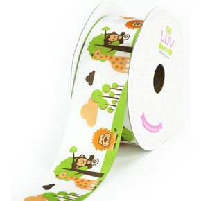 Satin Jungle Theme Ribbon by Creative Ideas, 1-1/2-Inch, White