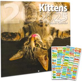 Kittens Calendar 2025 - Deluxe 2025 Baby Cats Wall Calendar Bundle with Over 100 Calendar Reminder Stickers (Cuddly Kitten Gifts, Office Supplies)