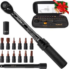 MULWARK 1/4-Inch Drive Torque Wrench 20-200 in.lb / 2.26~22.6 Nm - High Precision Dual Range Scales Click Torque Wrench Set - 15Pcs Torque Wrench Set