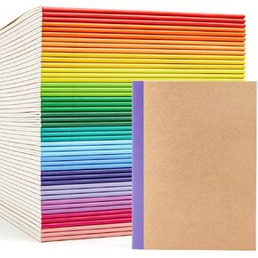 feela 48 Pack Composition Notebooks Bulk, Kraft Cover Lined Blank College Ruled Composition Travel Journals with Rainbow Spines For Women Students Business, 60 Pages, 8.3"x 5.5", A5, 16 Colors