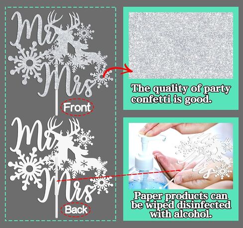 Mr & Mrs Cake Topper - Winter Snowflake Love Wedding, Bridal Shower, Engagement, Wedding Anniversary Party Decorations Supplies, Silver Glitter in Saudi Arabia