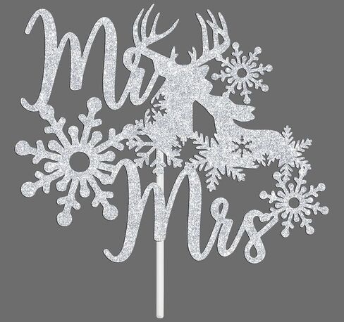 Mr & Mrs Cake Topper - Winter Snowflake Love Wedding, Bridal Shower, Engagement, Wedding Anniversary Party Decorations Supplies, Silver Glitter in Saudi Arabia