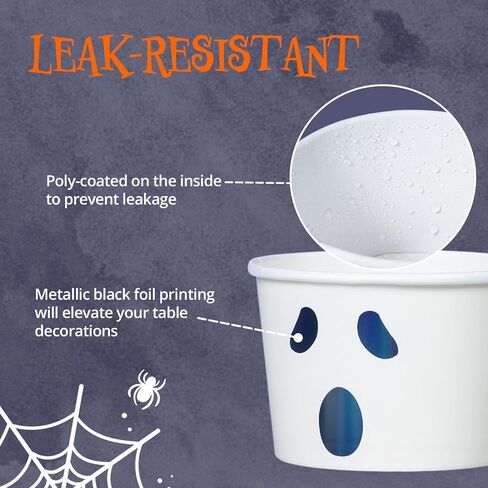 أكواب آيس كريم ورقية، عدد 50 أوعية حلوى للاستعمال مرة واحدة بسعة 9 أونصة للطعام الساخن أو البارد، أكواب حلوى لمستلزمات حفلات الهالوين سعة 9 أونصة، شبكة عنكبوت، أسود in Kuwait