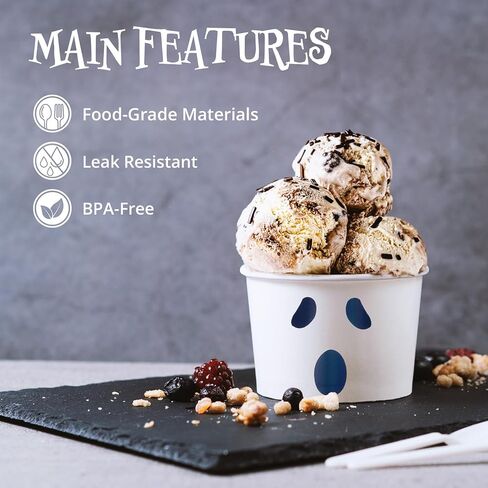 أكواب آيس كريم ورقية، عدد 50 أوعية حلوى للاستعمال مرة واحدة بسعة 9 أونصة للطعام الساخن أو البارد، أكواب حلوى لمستلزمات حفلات الهالوين سعة 9 أونصة، شبكة عنكبوت، أسود in Kuwait