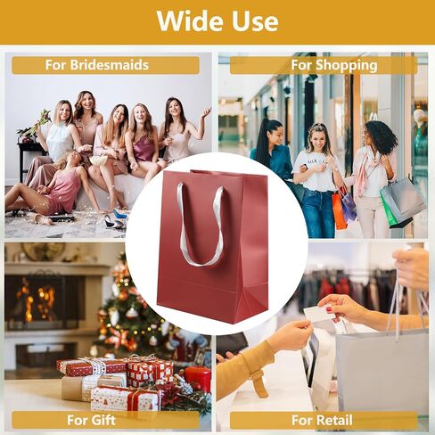 أكياس هدايا Prembag مقاس 9.8 بوصة مع مقابض شريطية، 4 عبوات فاخرة من أكياس الهدايا الورقية ذات اللون الأحمر الداكن لأعياد الميلاد والذكرى السنوية وعيد الميلاد in Saudi Arabia
