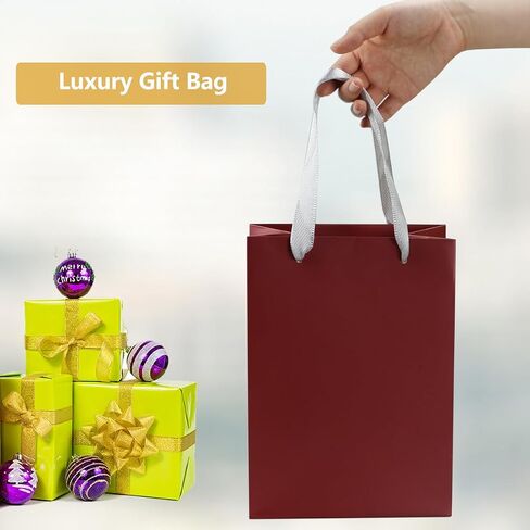 أكياس هدايا Prembag مقاس 9.8 بوصة مع مقابض شريطية، 4 عبوات فاخرة من أكياس الهدايا الورقية ذات اللون الأحمر الداكن لأعياد الميلاد والذكرى السنوية وعيد الميلاد in Saudi Arabia