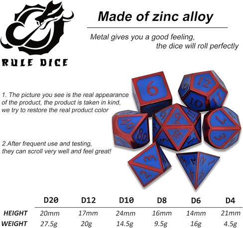 RULE DICE Metal DND Dice Set, D&D Dice Set for Dungeons and Dragons - D and D Dice Set 7pcs for Role Playing Dice, Polyhedral D & D Dice (Orange) in Saudi Arabia