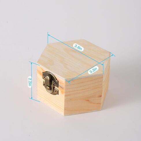 2PCS Unfinished Vintage Wooden Hexagonal Pine Storage Boxes, 3.8X3.3X2.2in with Hinged Lids and Front Buckles for DIY Handmade Wooden Jewelry Box (2) in Saudi Arabia