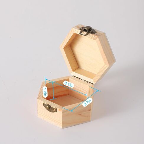 2PCS Unfinished Vintage Wooden Hexagonal Pine Storage Boxes, 3.8X3.3X2.2in with Hinged Lids and Front Buckles for DIY Handmade Wooden Jewelry Box (2) in Saudi Arabia