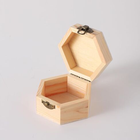 2PCS Unfinished Vintage Wooden Hexagonal Pine Storage Boxes, 3.8X3.3X2.2in with Hinged Lids and Front Buckles for DIY Handmade Wooden Jewelry Box (2) in Saudi Arabia
