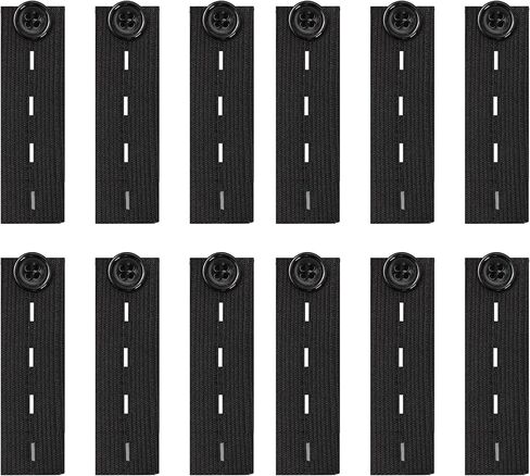 pson 12PCS Elastic Button Extenders, 3.35 Inch Waistband Expanders with 4 Buttonholes for Jeans, Dress, Trousers, Pants (Black) in Saudi Arabia