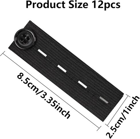 pson 12PCS Elastic Button Extenders, 3.35 Inch Waistband Expanders with 4 Buttonholes for Jeans, Dress, Trousers, Pants (Black) in Saudi Arabia