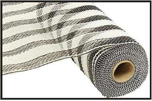 10 inch x 30 feet Deco Poly Mesh Ribbon - Black and White Striped Mesh in Saudi Arabia