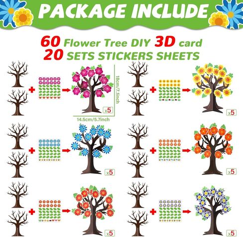 Qyeahkj 30 Pack Sunday School Tree DIY Craft Kit for Kids Flower 3D Art Project Paper Ornament Make Your Hanging Art Crafts Fun Activities Stickers Game for Classroom Home Preschool Party Favor Decor in Saudi Arabia
