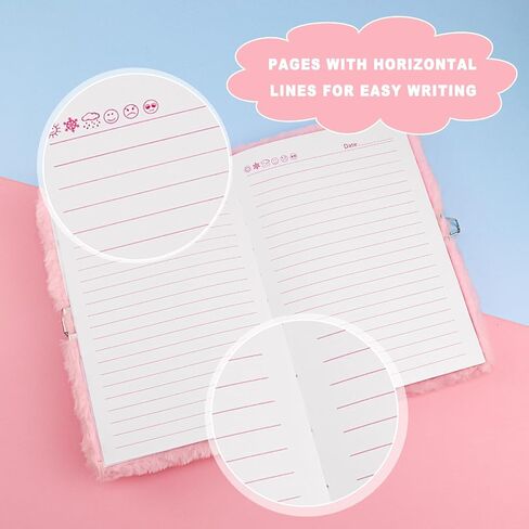 Cute Notepad Cartoon Notebook, Plush Diary with Lock and Keys Journals for Study Notes Fun Writing Drawing Scratch Pads Kawaii School Supplies for Girls Boys Kids and Teacher 160 Pages (Pink Cat) in Saudi Arabia