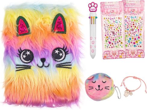 Cute Notepad Cartoon Notebook, Plush Diary with Lock and Keys Journals for Study Notes Fun Writing Drawing Scratch Pads Kawaii School Supplies for Girls Boys Kids and Teacher 160 Pages (Pink Cat) in Saudi Arabia