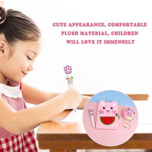 Cute Notepad Cartoon Notebook, Plush Diary with Lock and Keys Journals for Study Notes Fun Writing Drawing Scratch Pads Kawaii School Supplies for Girls Boys Kids and Teacher 160 Pages (Pink Cat) in Saudi Arabia