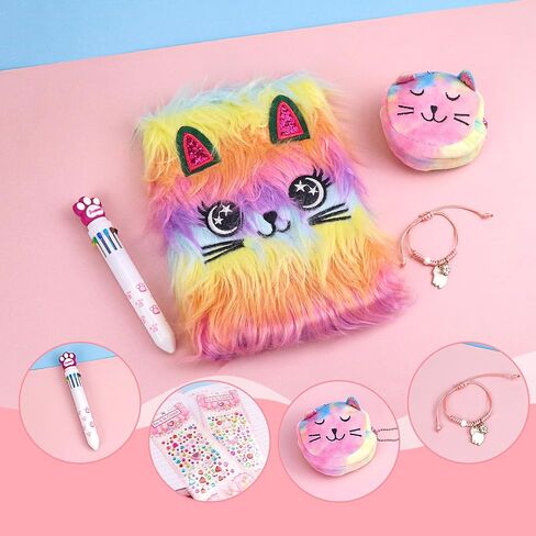 Cute Notepad Cartoon Notebook, Plush Diary with Lock and Keys Journals for Study Notes Fun Writing Drawing Scratch Pads Kawaii School Supplies for Girls Boys Kids and Teacher 160 Pages (Pink Cat) in Saudi Arabia