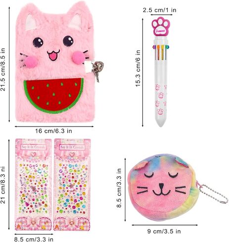 Cute Notepad Cartoon Notebook, Plush Diary with Lock and Keys Journals for Study Notes Fun Writing Drawing Scratch Pads Kawaii School Supplies for Girls Boys Kids and Teacher 160 Pages (Pink Cat) in Saudi Arabia