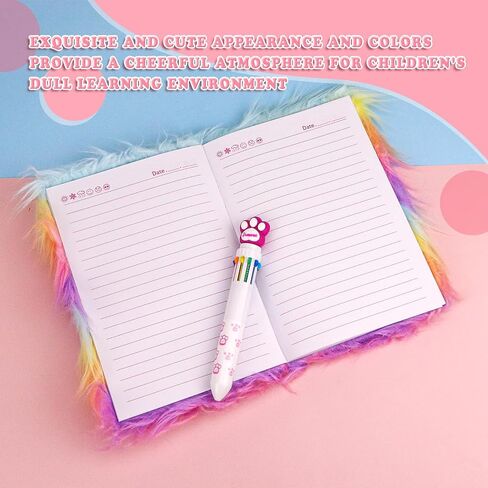 Cute Notepad Cartoon Notebook, Plush Diary with Lock and Keys Journals for Study Notes Fun Writing Drawing Scratch Pads Kawaii School Supplies for Girls Boys Kids and Teacher 160 Pages (Pink Cat) in Saudi Arabia