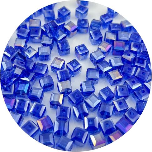 200Pcs 4MM Glass Cube Crystal Beads - Square Faceted with Hole Spacer for Bracelets, Necklace & Earring Making Supplies (15-Peacock Blue AB) in Saudi Arabia