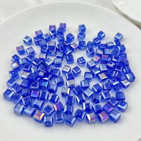 200Pcs 4MM Glass Cube Crystal Beads - Square Faceted with Hole Spacer for Bracelets, Necklace & Earring Making Supplies (15-Peacock Blue AB) in Saudi Arabia