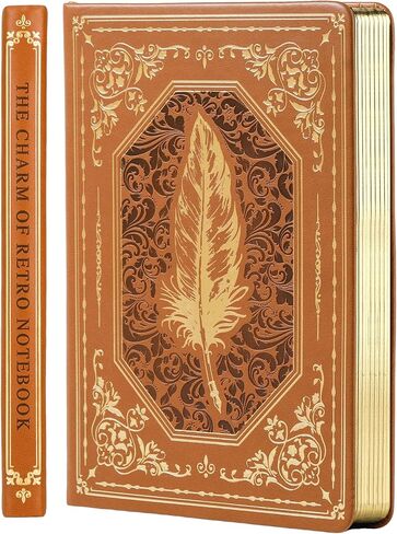 مجلة جلدية عتيقة للرجال 200 صفحة بحافة ذهبية بغلاف مقوى دفاتر يومية A5 مجلات جامعية للكتابة، 5.7 بوصة × 8.3 بوصة، أسود in Kuwait